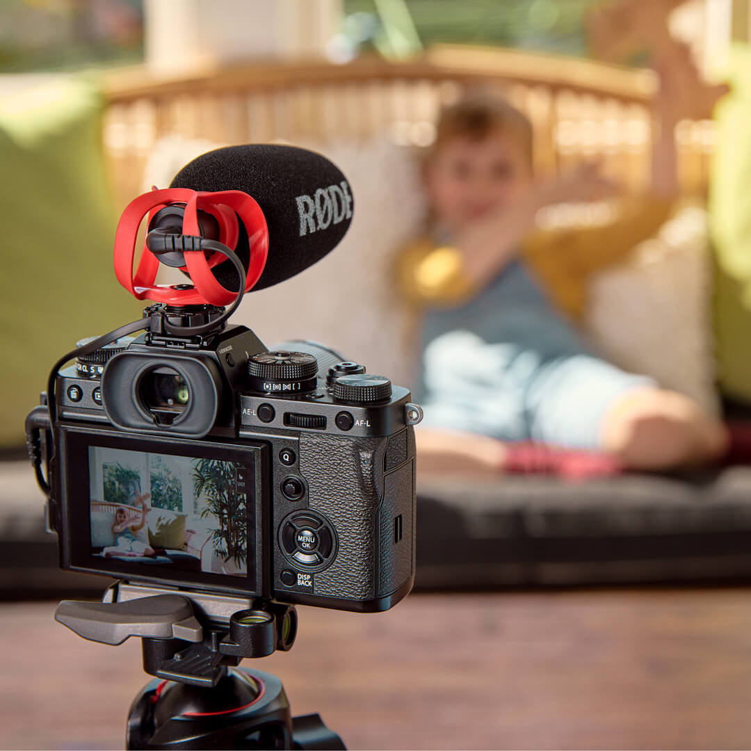 VideoMicro II on camera recording boy on couch