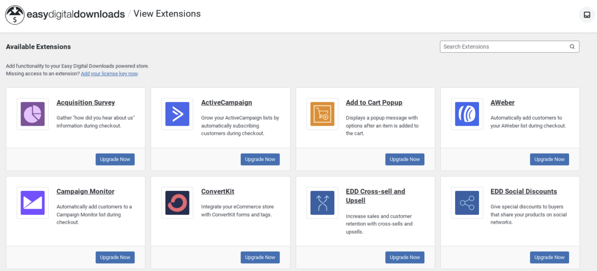 The Extensions screen for EDD 3.1.1