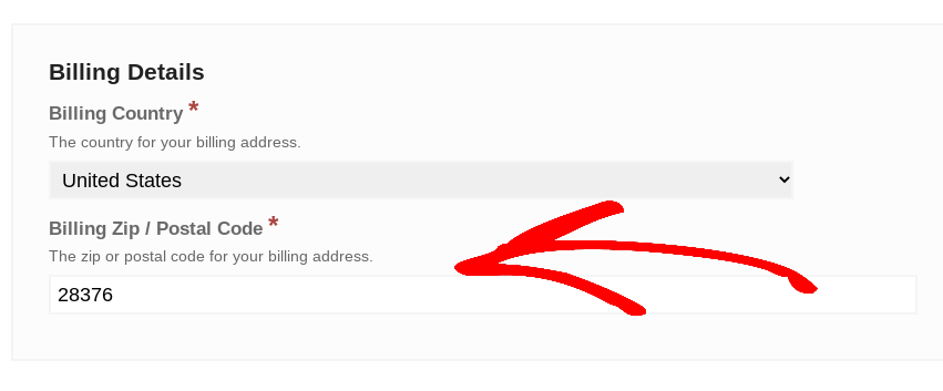 Billing details in EDD checkout page that auto-fills ZIP.