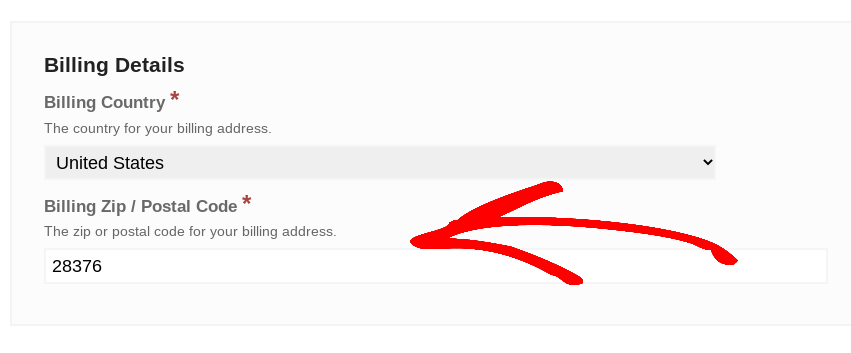 Billing details checkout form with geolocation detection.