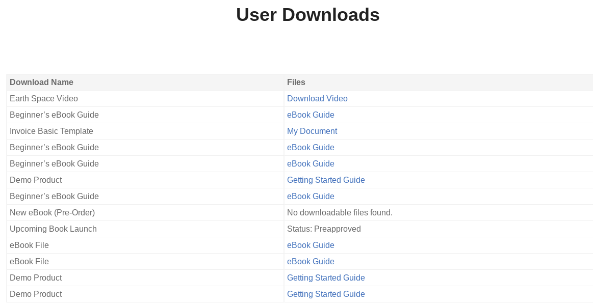 A list of user downloads using EDD downloads history shortcode.